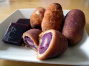 紫イモなどを原材料に開発された宮古島市と静岡県藤枝市のコラボ商品