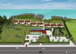 伊良部島で一戸建てヴィラタイプの高級リゾートホテルがこのほど着工した（写真は完成予想図。南西リゾート提供）