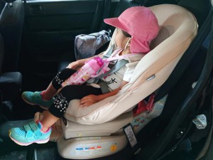 交通事故時に備えチャイルドシートに座る子ども（資料写真）